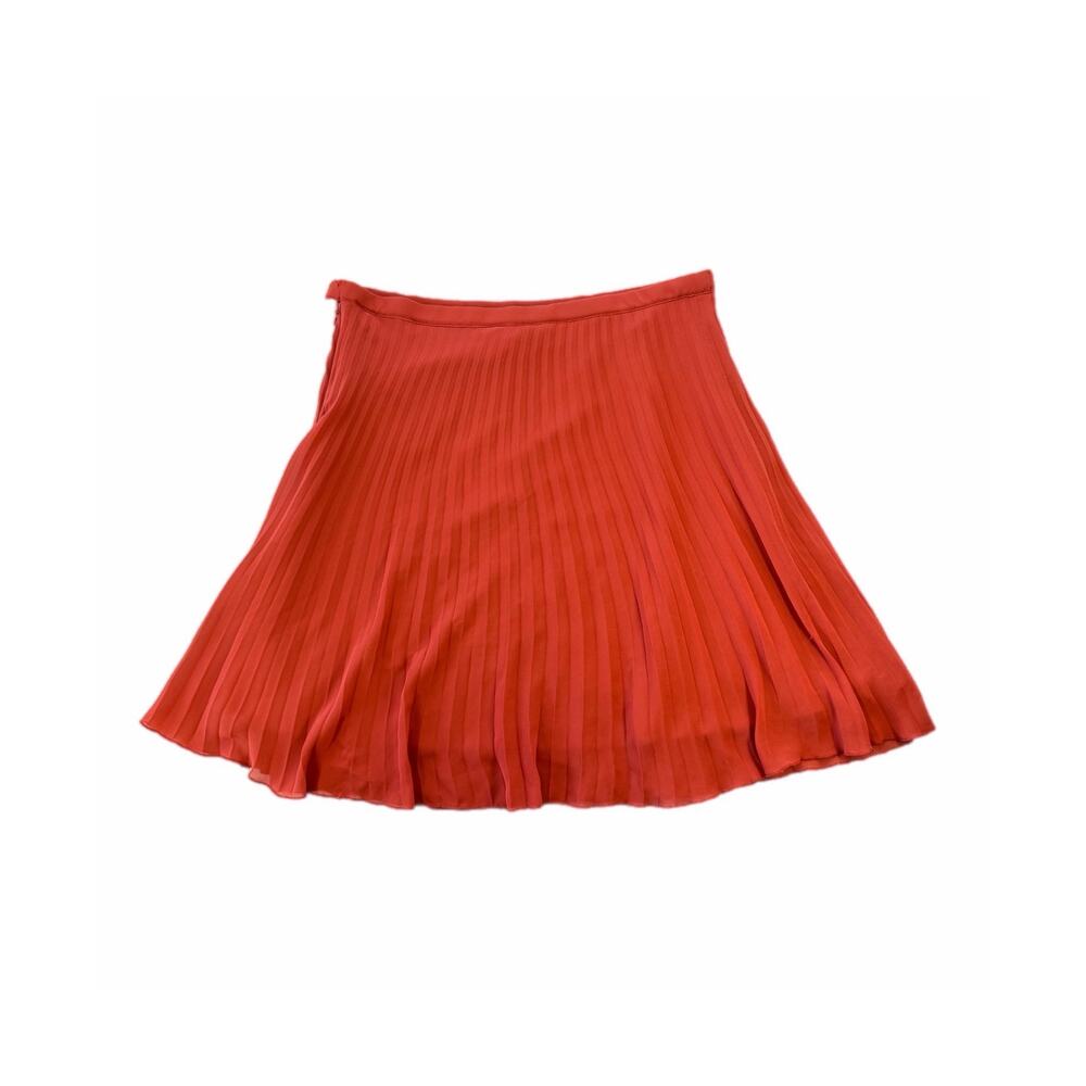Garnet Hill Orange Red Rust Pleated Fall Academia Preppy Workwear Casual Skirt